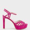 Edward Meller Syria110 Multistrap Platform Sandal In Hot Pink Suede Online