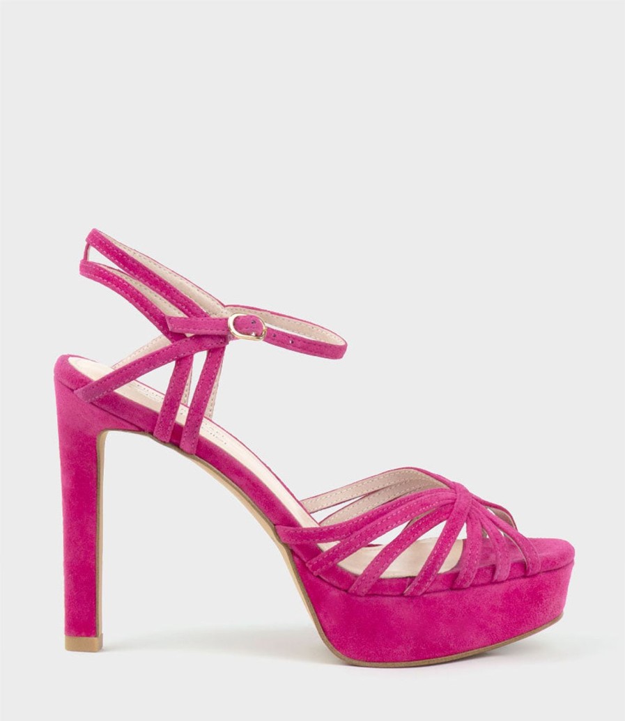 Edward Meller Syria110 Multistrap Platform Sandal In Hot Pink Suede Online