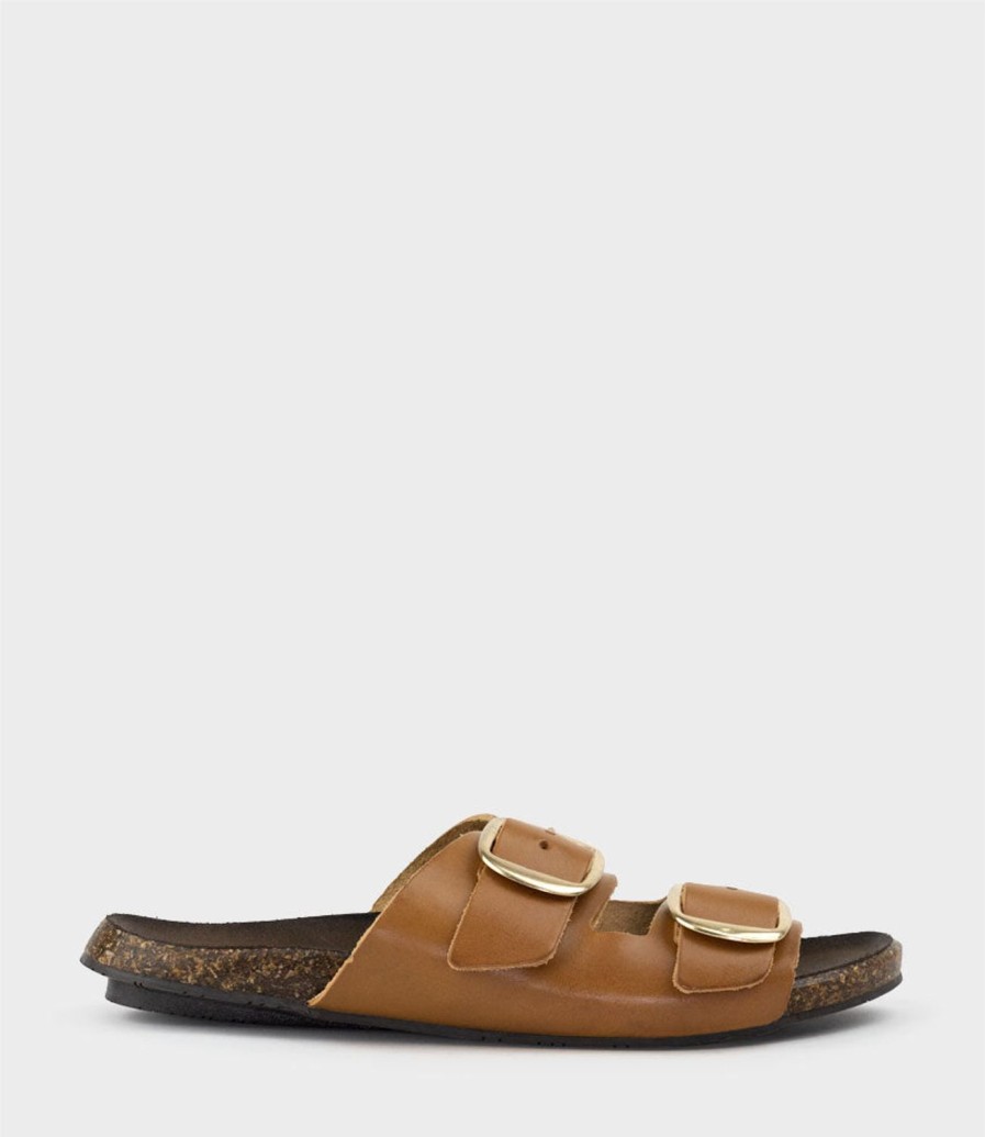 Edward Meller Kamala Buckled Slide On Footbed In Tan Best