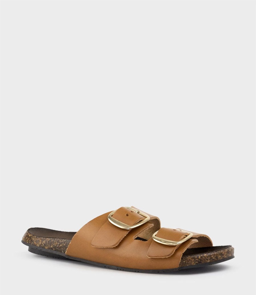 Edward Meller Kamala Buckled Slide On Footbed In Tan Best