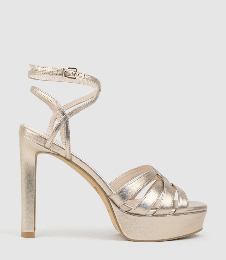 Edward Meller Syren110 Ankle Wrap Platform Sandal In Rosegold Clearance