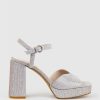 Edward Meller Rhiana95 V Throat Platform Sandal In Silver Ritz New