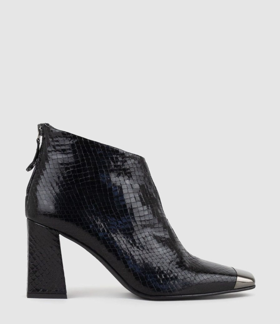 Edward Meller Zelda85 Cap Toe Ankle Boot In Black Reptile Clearance