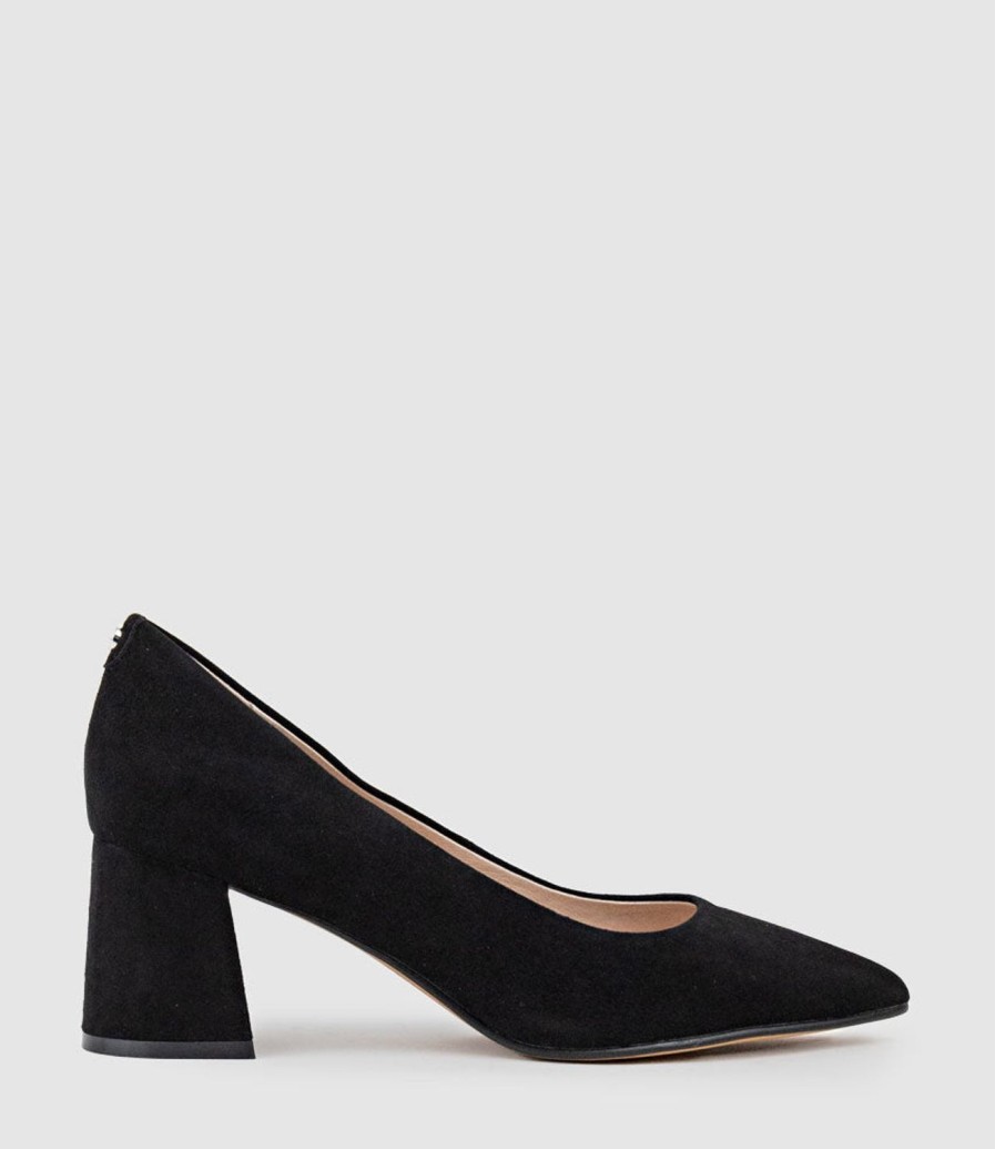 Edward Meller Brooke65 Pointed Block Heel Pump In Black Suede New