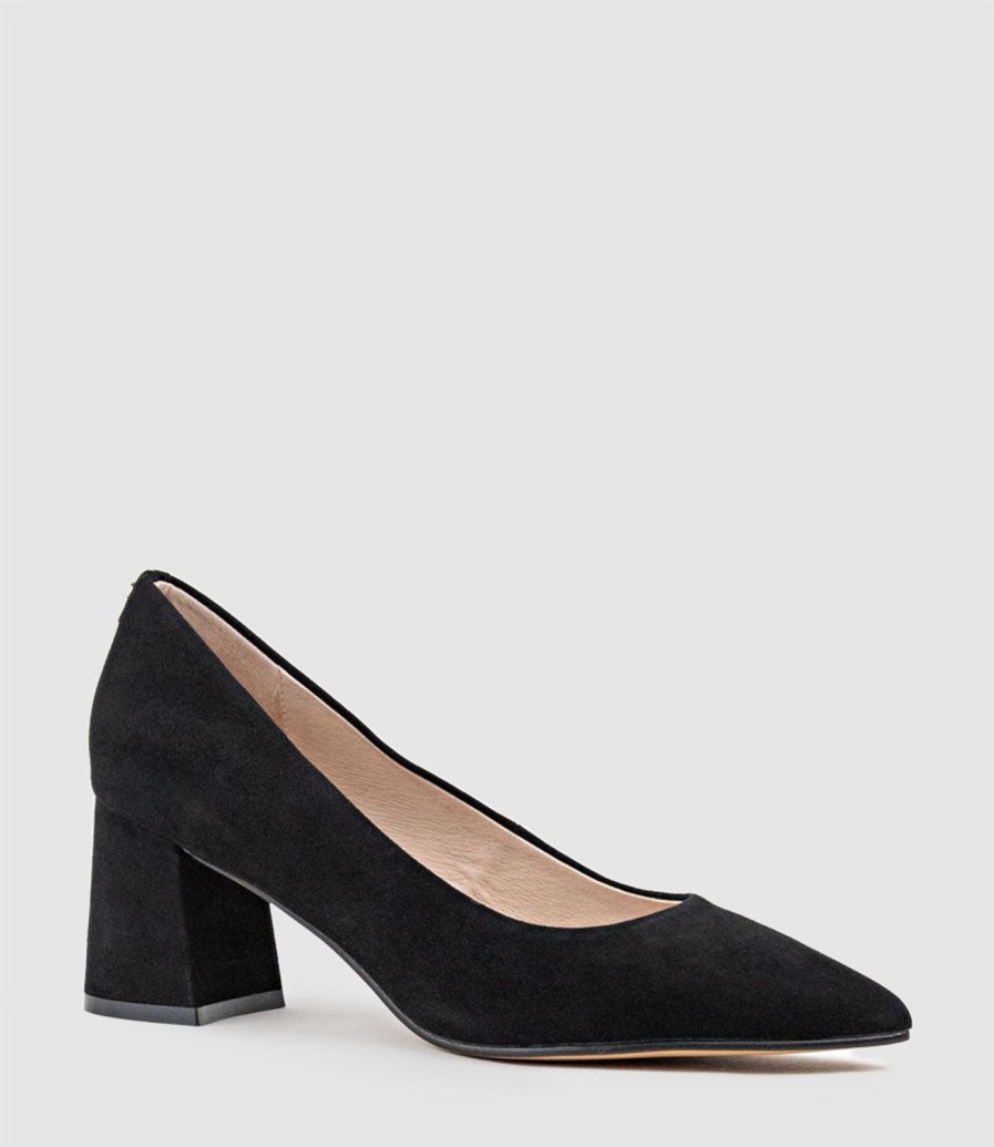 Edward Meller Brooke65 Pointed Block Heel Pump In Black Suede New