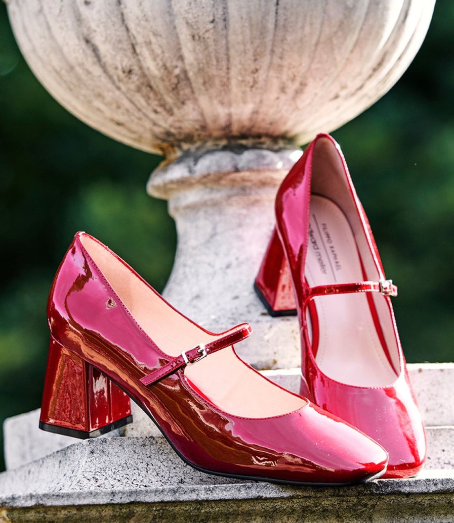 Edward Meller Celina65 Mary Jane Pump In Ruby Patent New