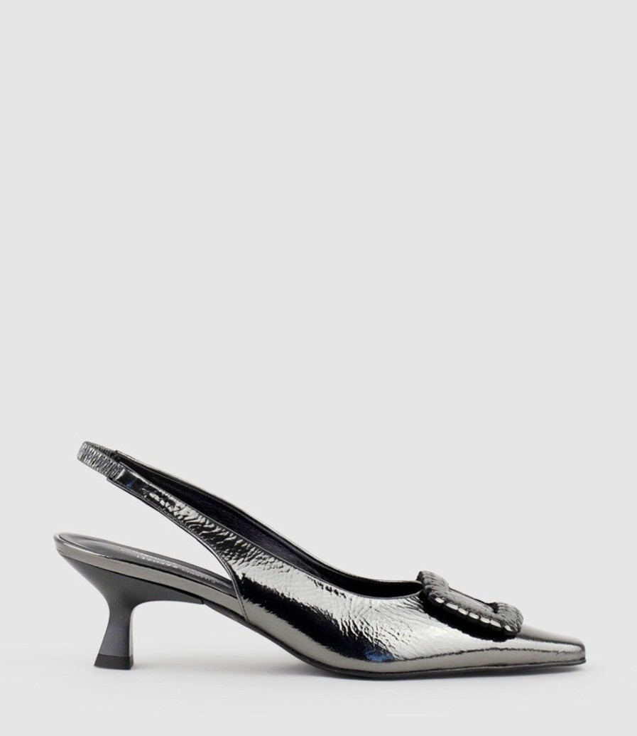 Edward Meller Dulce60 Slingback Pump With Buckle In Pewter Crinkle Wholesale