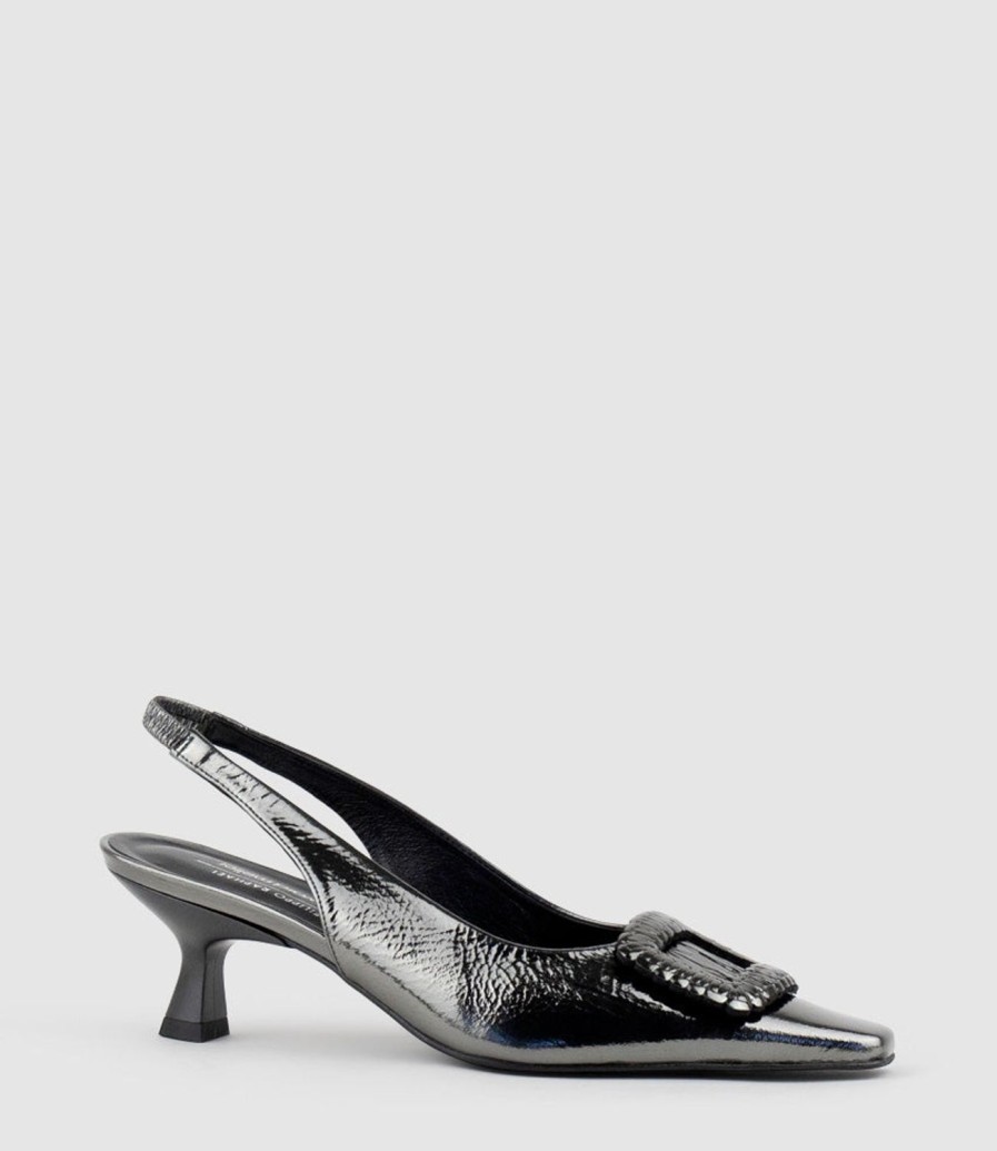 Edward Meller Dulce60 Slingback Pump With Buckle In Pewter Crinkle Wholesale