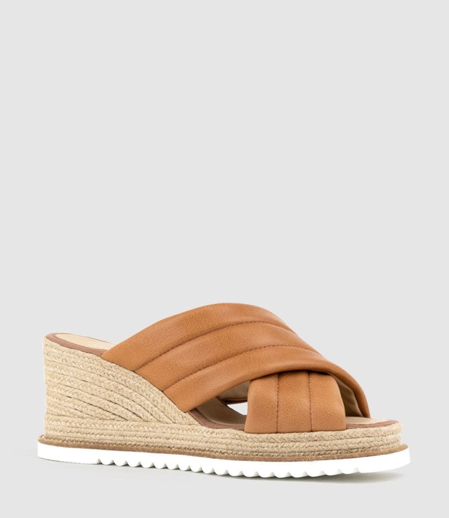 Edward Meller Morgan Quilted Crossover Espadrille In Tan New