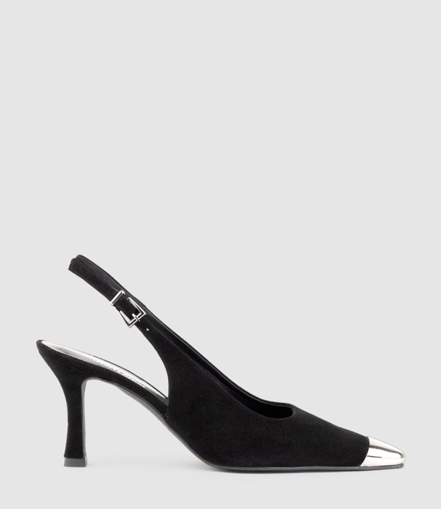 Edward Meller Delina75 Cap Toe Slingback Pump In Black Suede Wholesale