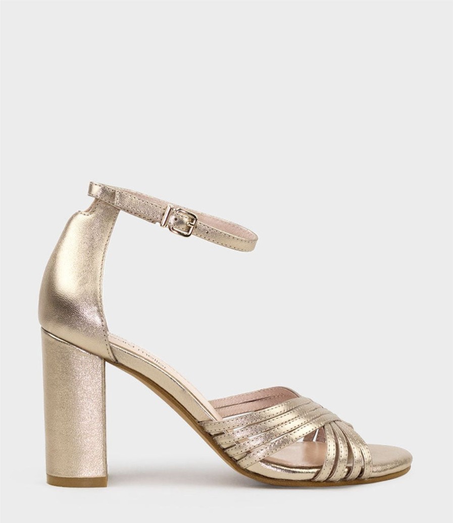 Edward Meller Karina85 Multistrap Block Heel Sandal In Rosegold Wholesale