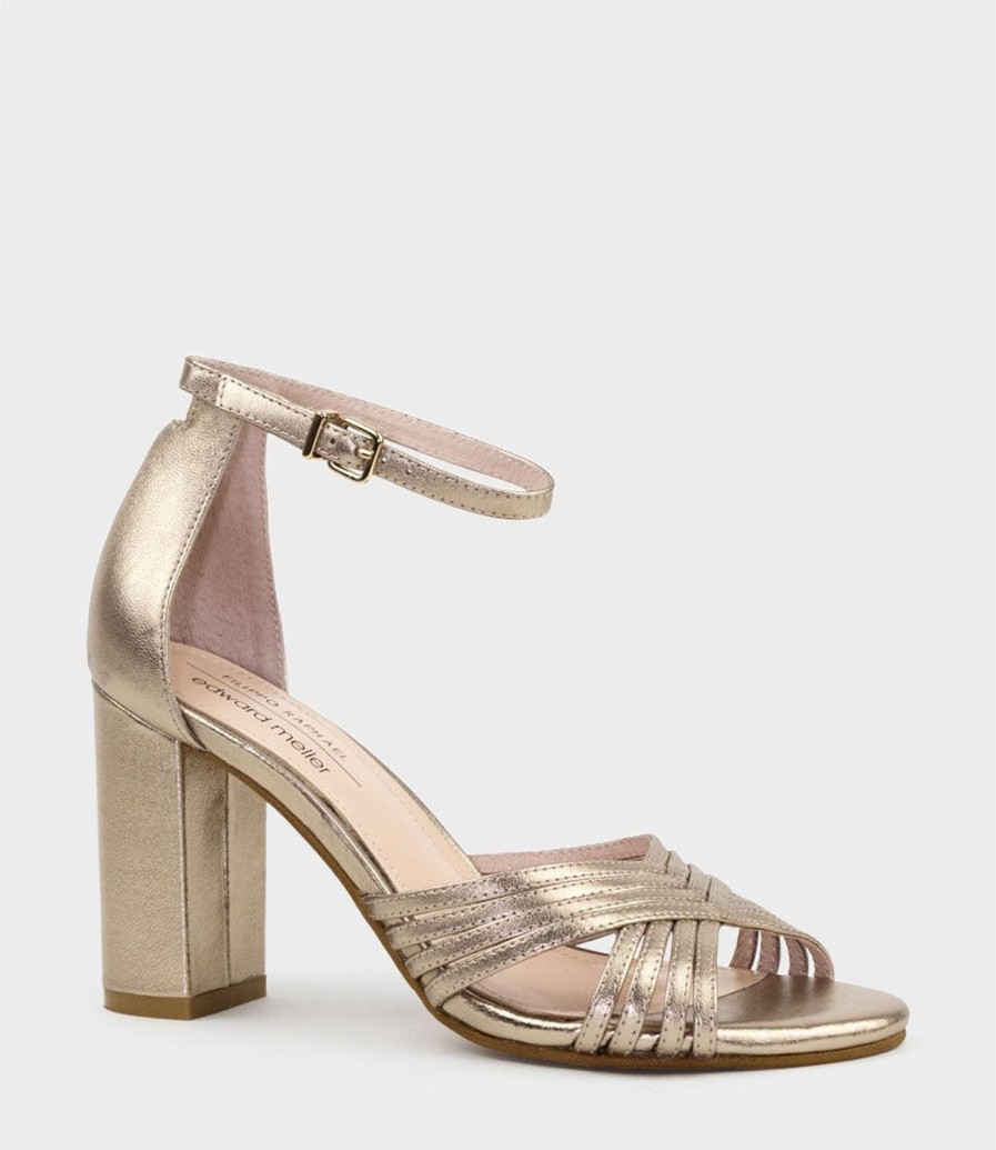 Edward Meller Karina85 Multistrap Block Heel Sandal In Rosegold Wholesale