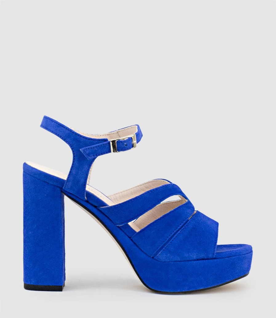 Edward Meller Reya100 Open Toe Platform Sandal In Cobalt Suede Best