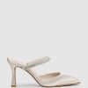 Edward Meller Alexa85 Closed Toe Slide With Diamante Band In Champagne Satin New