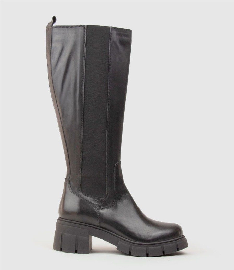 Edward Meller Verge Knee High Boot With Gusset In Black Best