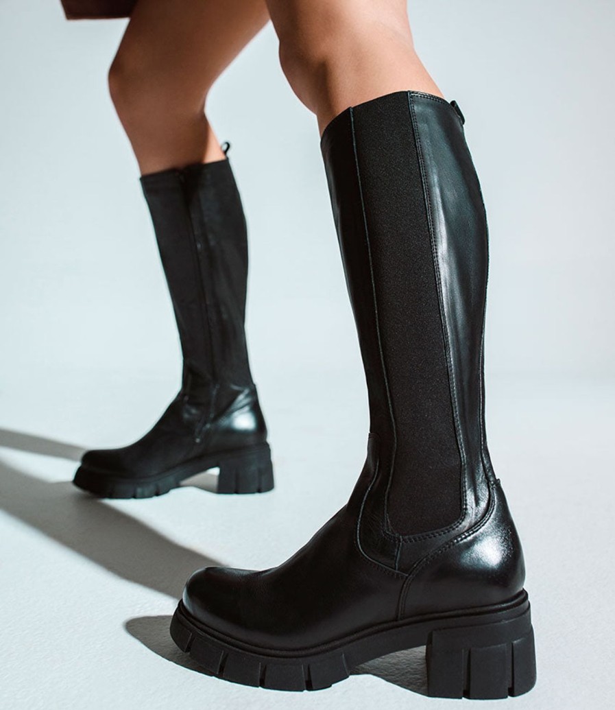 Edward Meller Verge Knee High Boot With Gusset In Black Best