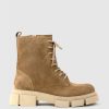 Edward Meller Wolfe Lace Up Boot On Chunky Sole In Beige Suede New