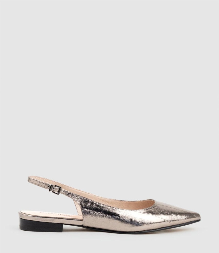 Edward Meller Elvan Flat Pointed Slingback In Pewter Eel Best