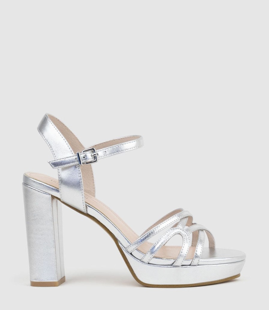 Edward Meller Ria100 Strappy Platform Sandal In Silver Hot