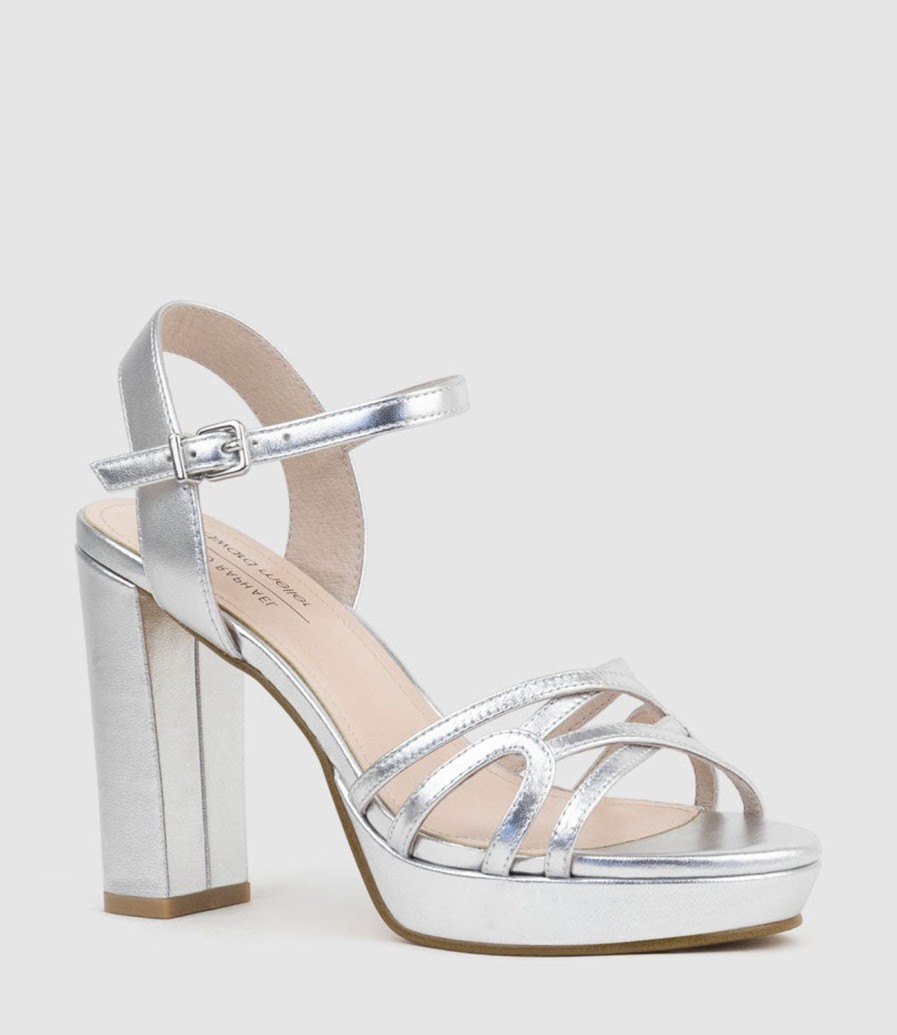 Edward Meller Ria100 Strappy Platform Sandal In Silver Hot