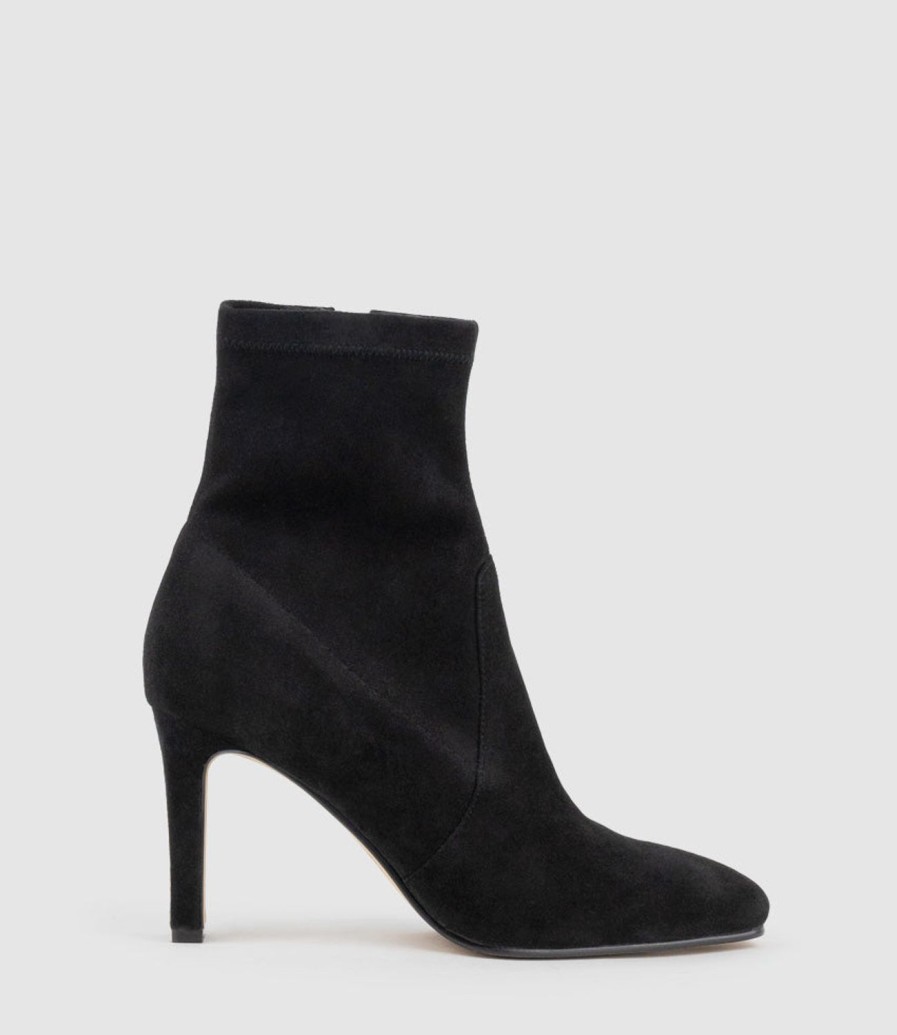 Edward Meller Zenas85 Square Toe Ankle Boot In Black Suede Hot