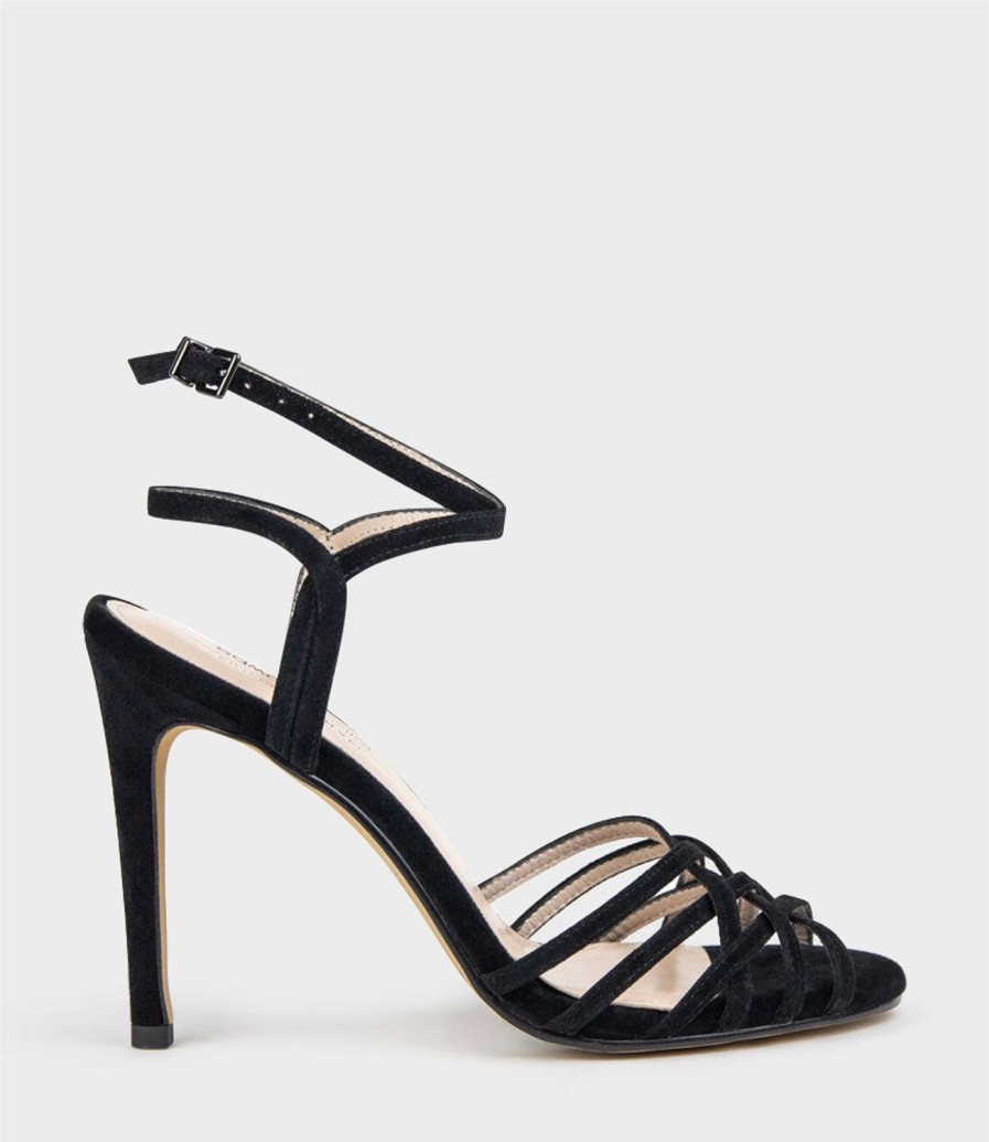 Edward Meller Wilder100 Strappy Sandal In Black Suede New