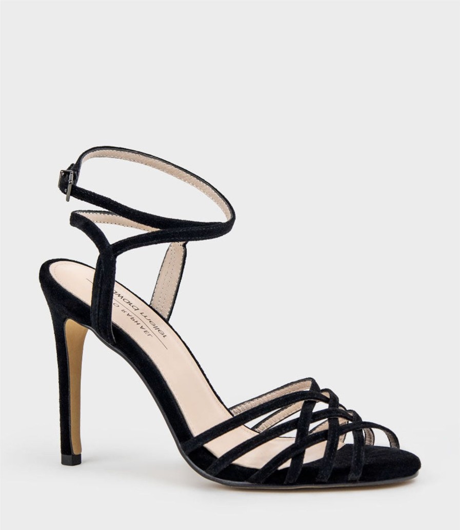 Edward Meller Wilder100 Strappy Sandal In Black Suede New