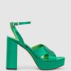 Edward Meller Rosalia100 Stitched Detail Platform Sandal In Green Satin Clearance