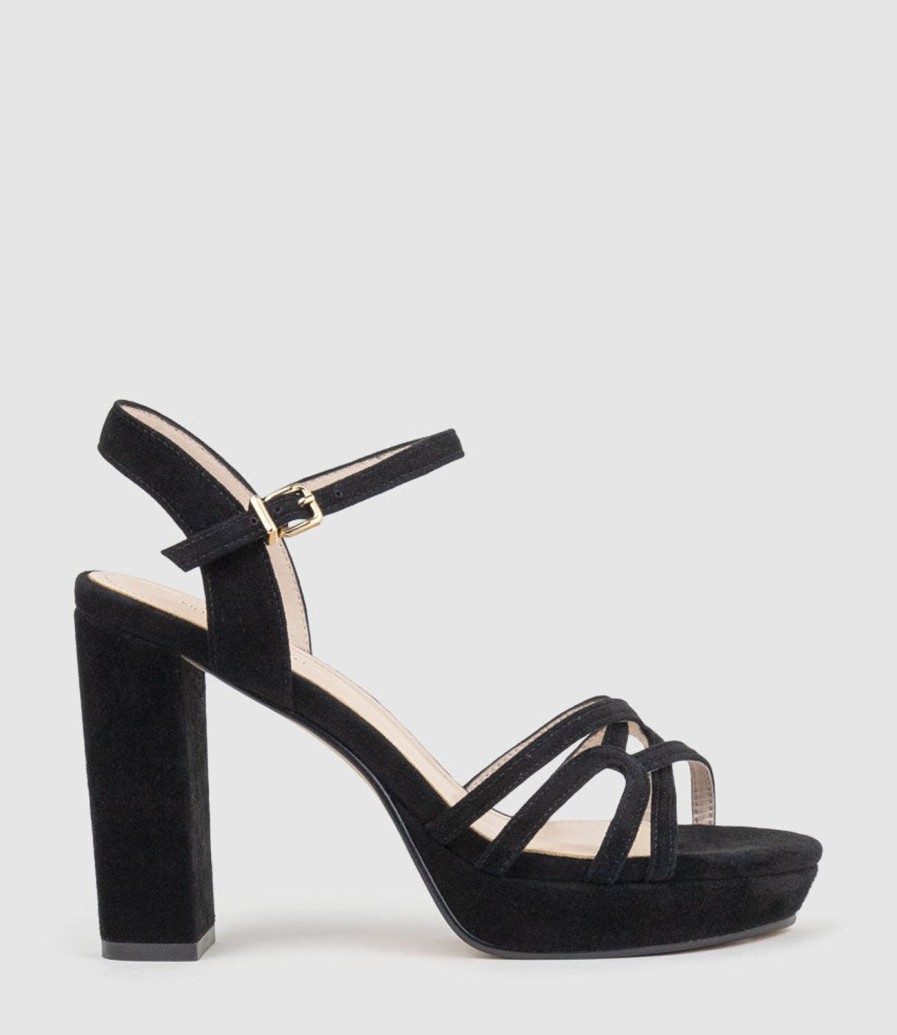 Edward Meller Ria100 Strappy Platform Sandal In Black Suede Hot