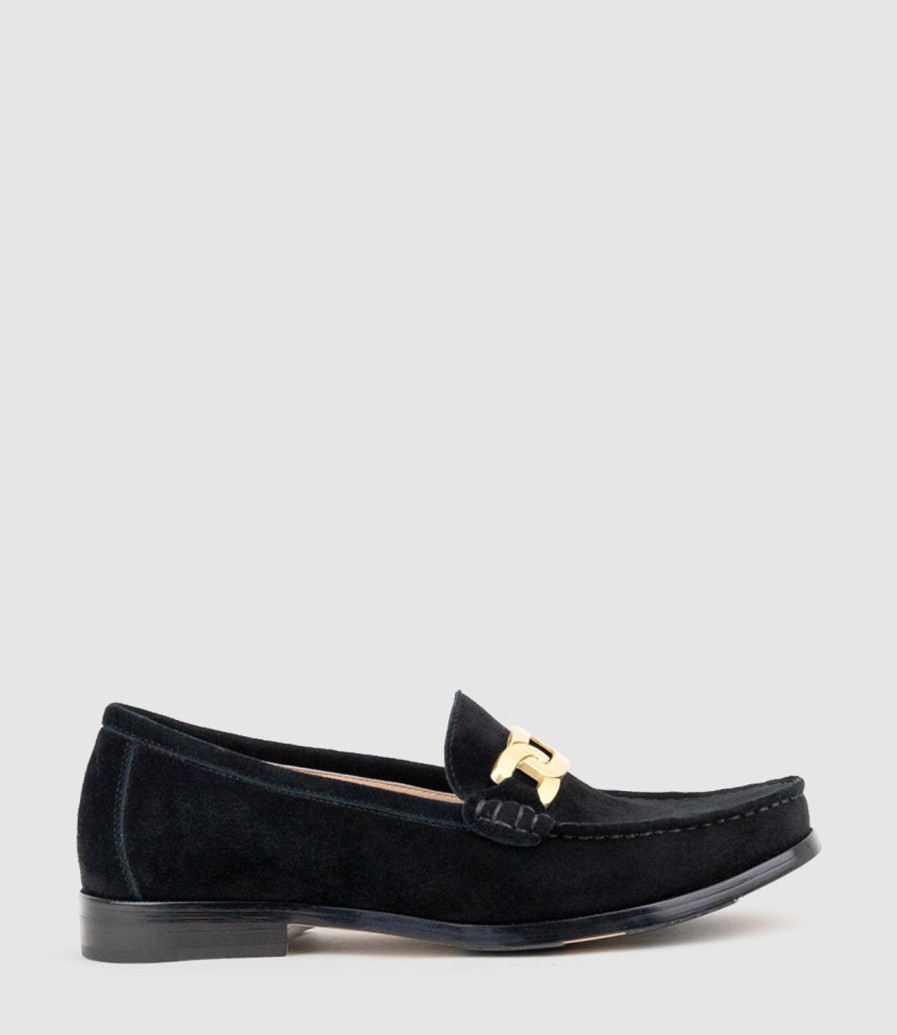 Edward Meller Hinge Penny Loafer With Trim In Black Suede Online