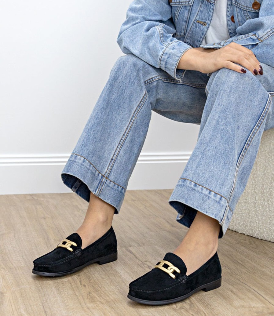 Edward Meller Hinge Penny Loafer With Trim In Black Suede Online