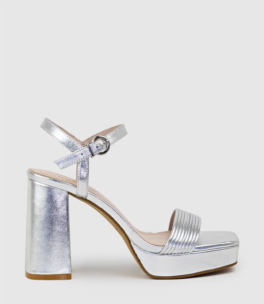 Edward Meller Rialto95 Banded Strap Platform Sandal In Silver Wholesale