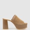 Edward Meller Talin90 Platform Combo Slide In Tan Suede Clearance