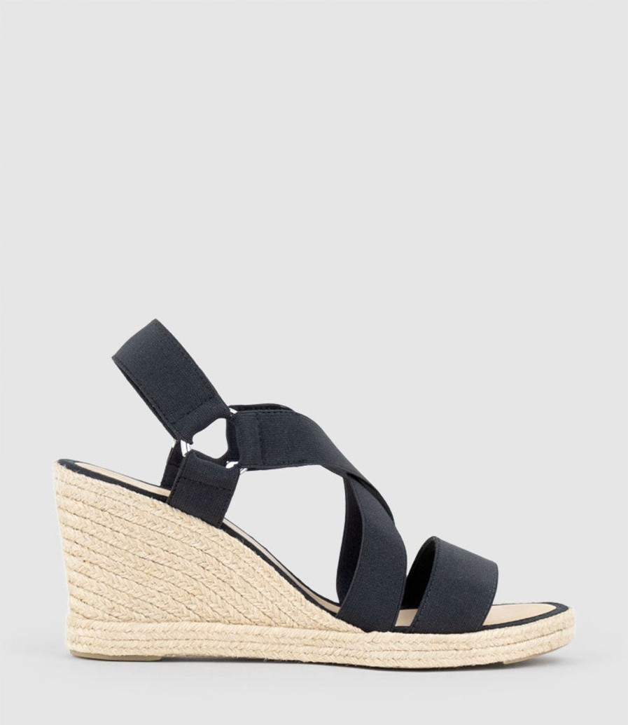 Edward Meller Miria Elastic Crossover Espadrille In Black Hot