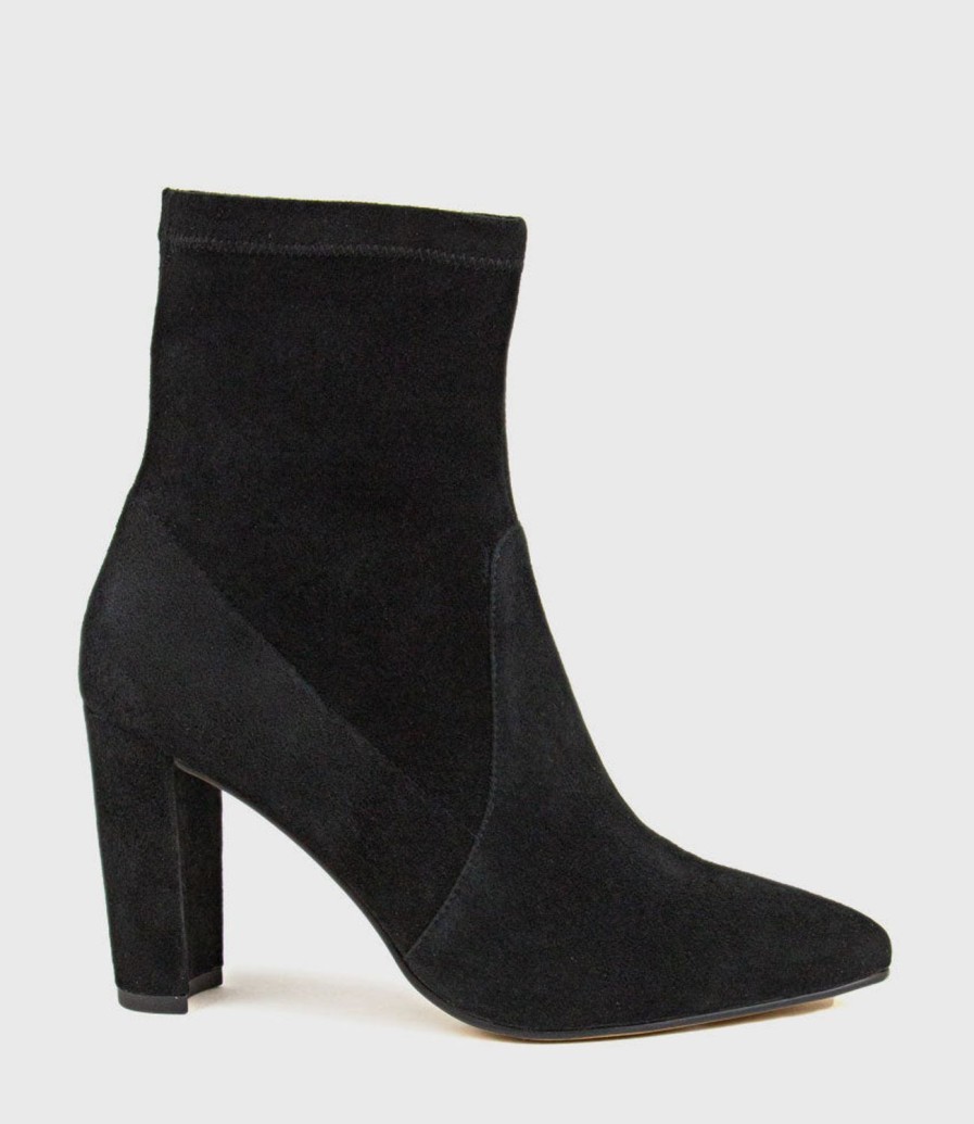 Edward Meller Ziah Block Heel Sock Boot In Black Suede Wholesale