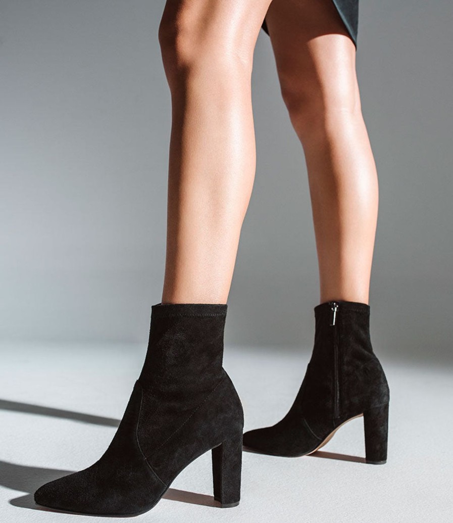 Edward Meller Ziah Block Heel Sock Boot In Black Suede Wholesale