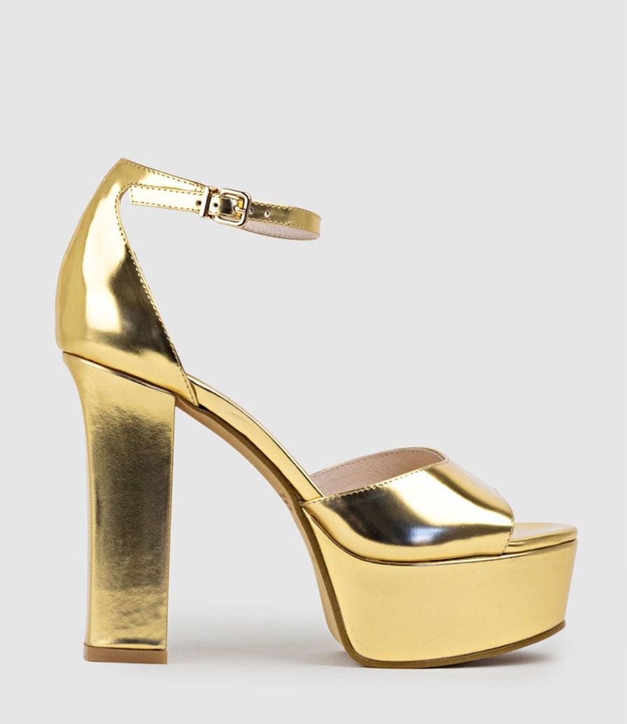 Edward Meller Roxy125 Open Toe Platform Sandal In Gold Mirror Best