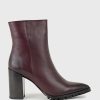 Edward Meller Xendia Block Heel Pointed Ankle Boot In Bordeaux Hot