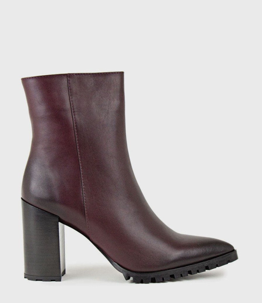 Edward Meller Xendia Block Heel Pointed Ankle Boot In Bordeaux Hot