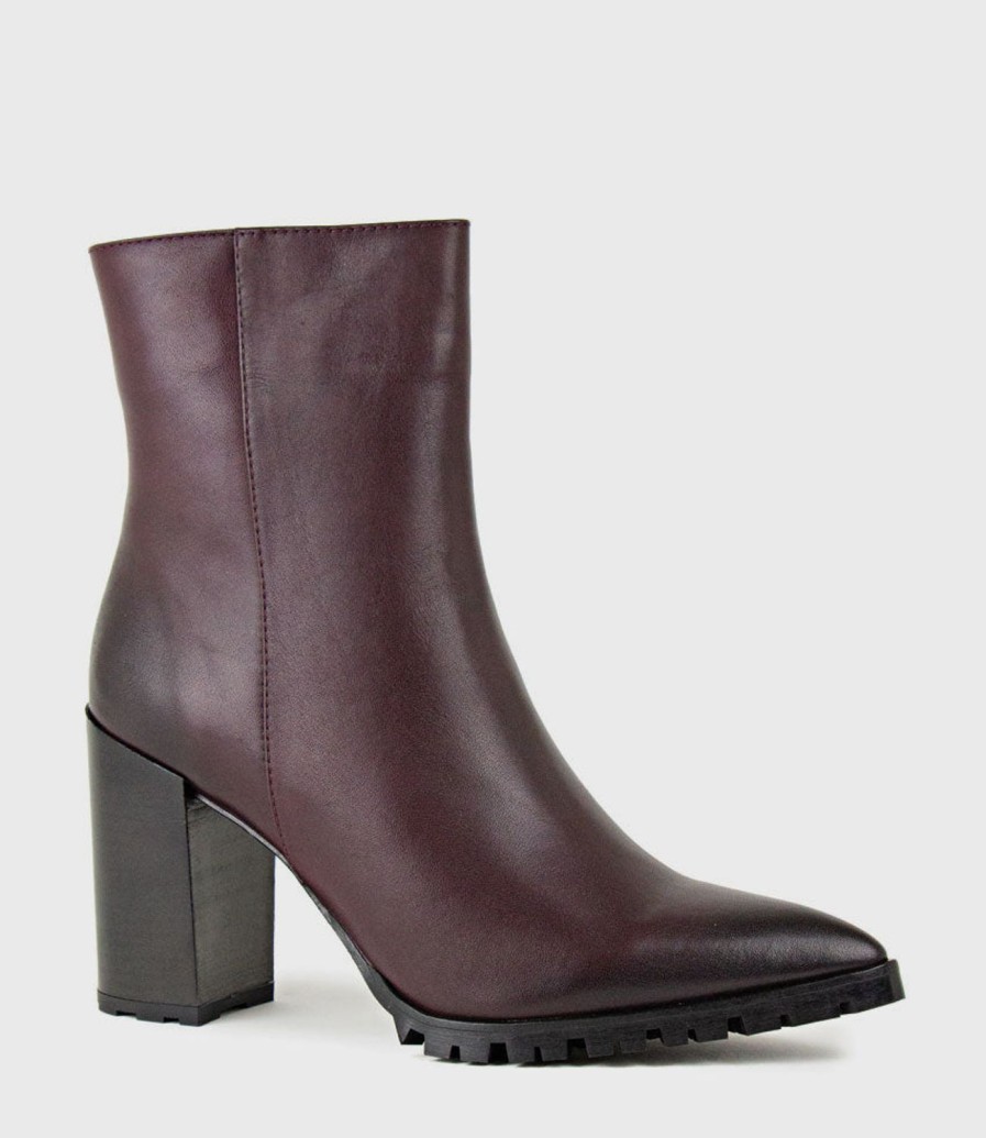 Edward Meller Xendia Block Heel Pointed Ankle Boot In Bordeaux Hot