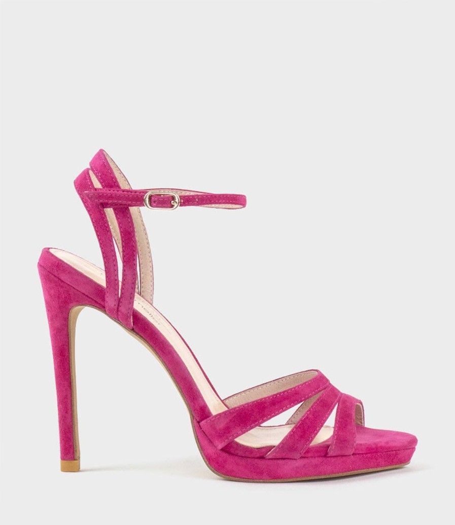 Edward Meller Wave110 Curved Strap Platform Sandal In Hot Pink Suede Best