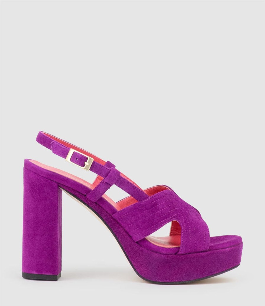 Edward Meller Rastine115 Open Toe Platform Sandal In Magenta Suede Clearance