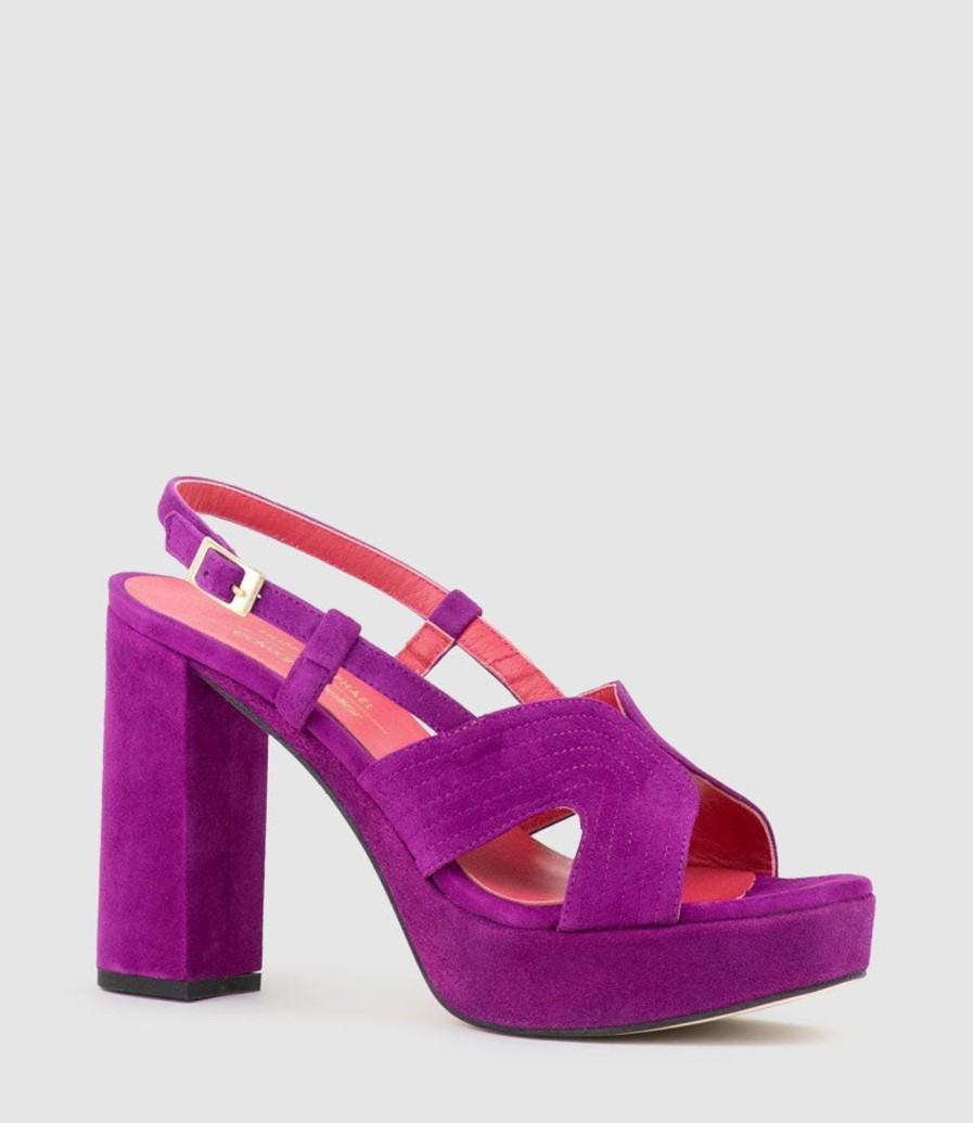 Edward Meller Rastine115 Open Toe Platform Sandal In Magenta Suede Clearance