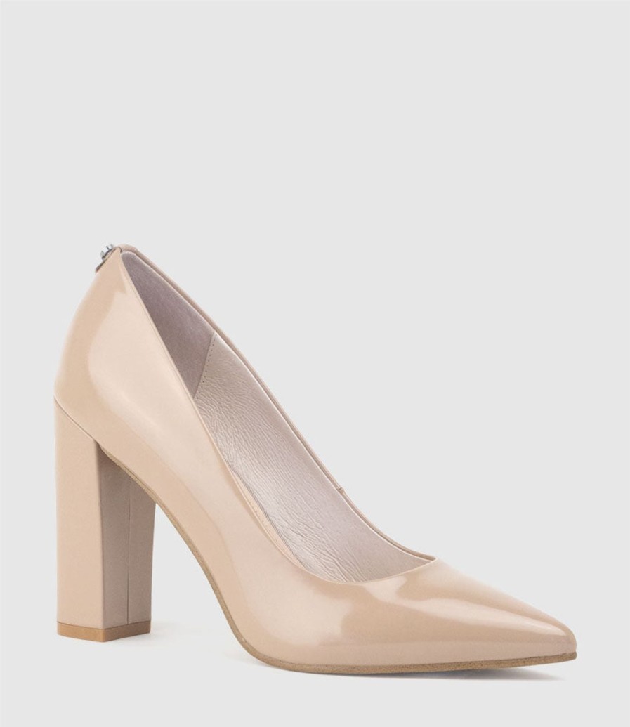 Edward Meller Gigi100 Block Heel Pump In Nude High Shine Wholesale