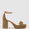 Edward Meller Resdin80 Single Strap Platform Sandal In Tawny Suede New