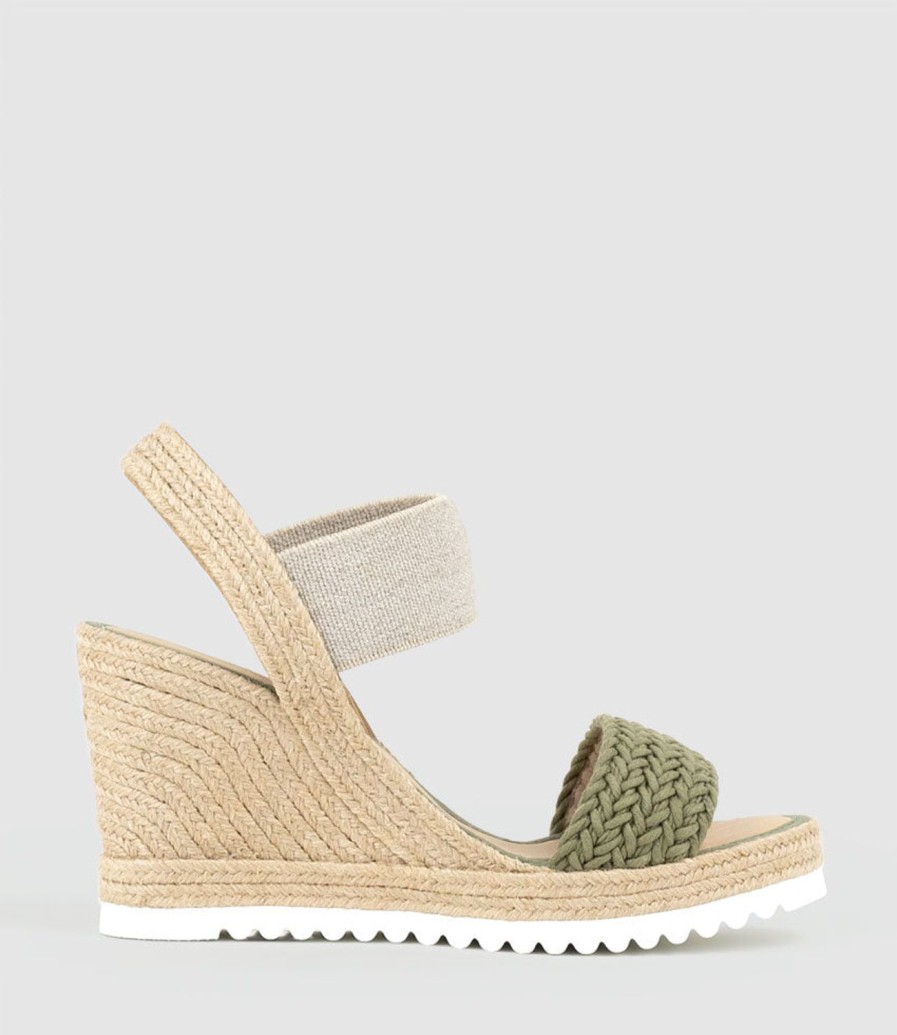 Edward Meller Mercedes Elastic Crochet Espadrille In Khaki Hot