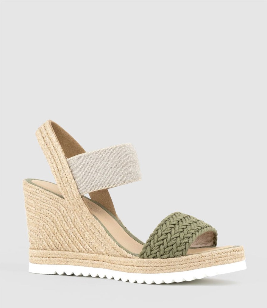 Edward Meller Mercedes Elastic Crochet Espadrille In Khaki Hot