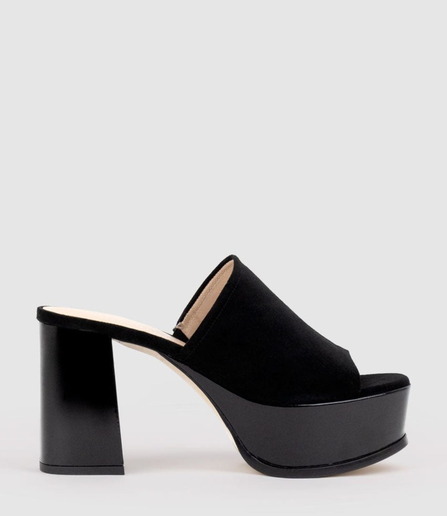 Edward Meller Talin90 Platform Combo Slide In Black Suede Wholesale