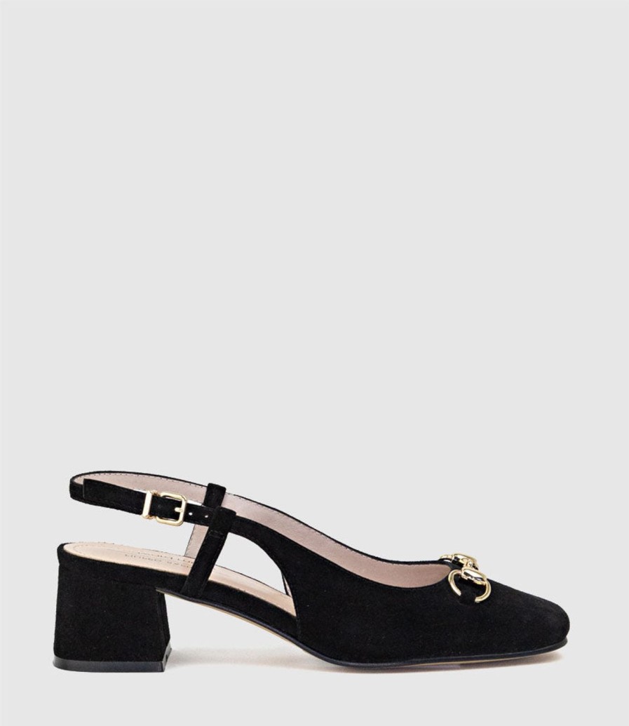 Edward Meller Clementine45 Closed Toe Sling With Hardware In Black Suede Hot