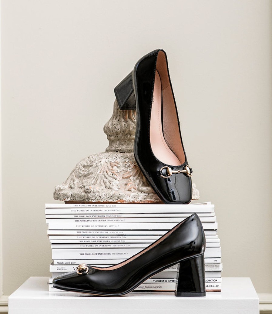 Edward Meller Blythe65 Square Toe Pump With Hardware In Black Patent Wholesale